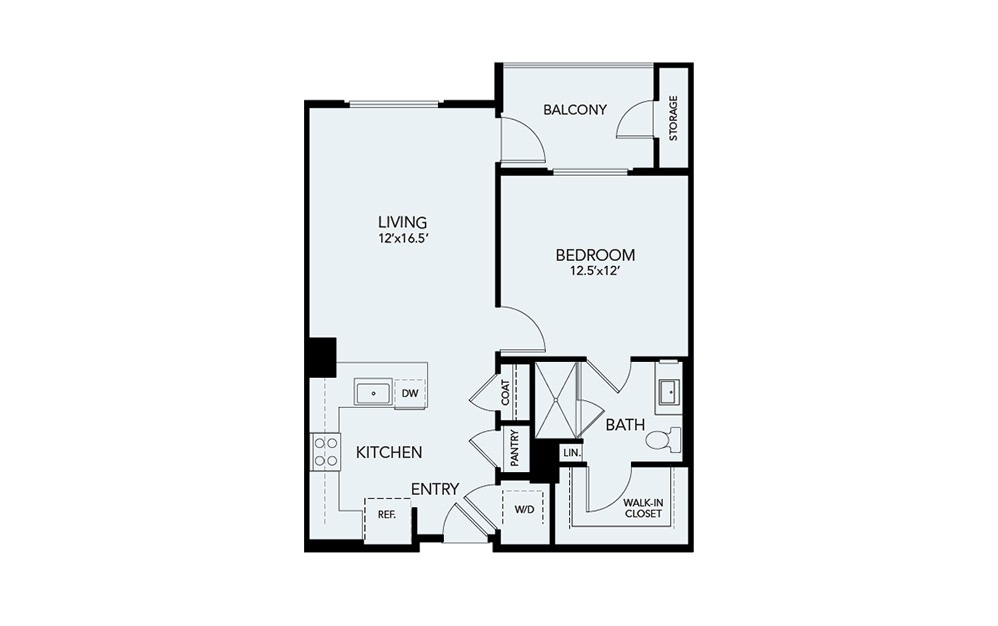 A1 - 1 bedroom floorplan layout with 1 bath and 765 square feet.
