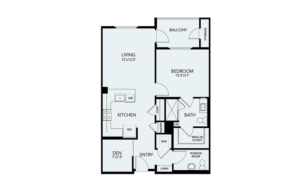 A2 - 1 bedroom floorplan layout with 1.5 bath and 890 square feet.