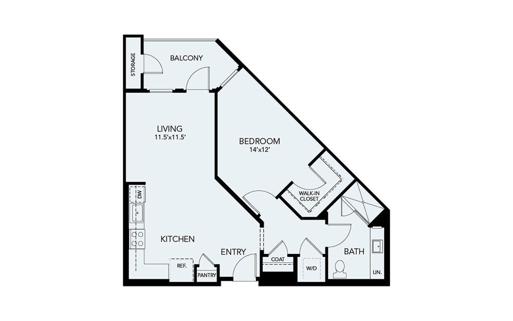 A4 - 1 bedroom floorplan layout with 1 bath and 809 square feet.