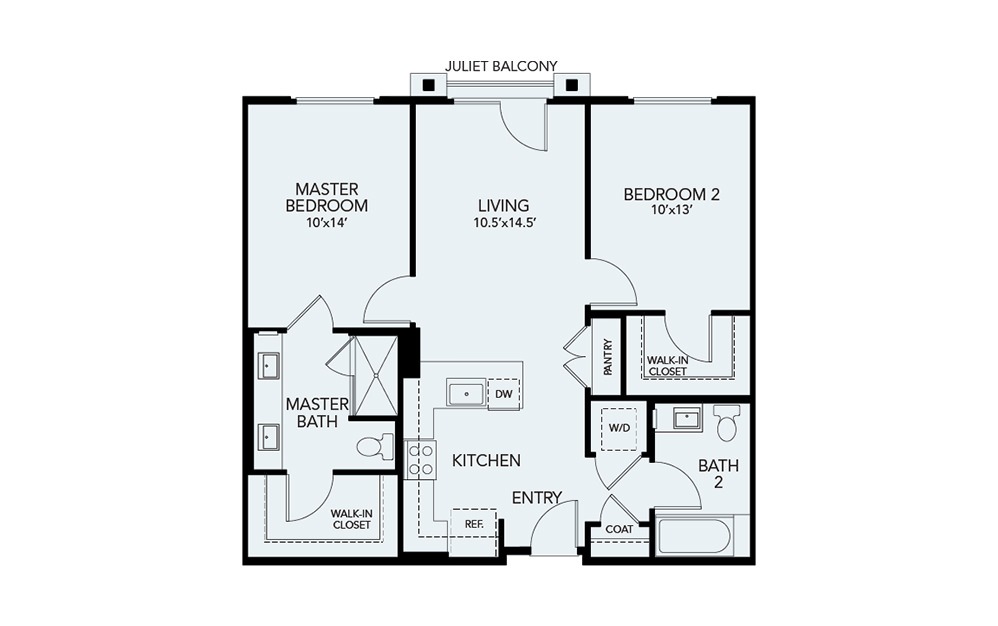 B3G - 2 bedroom floorplan layout with 2 bathrooms and 1005 square feet