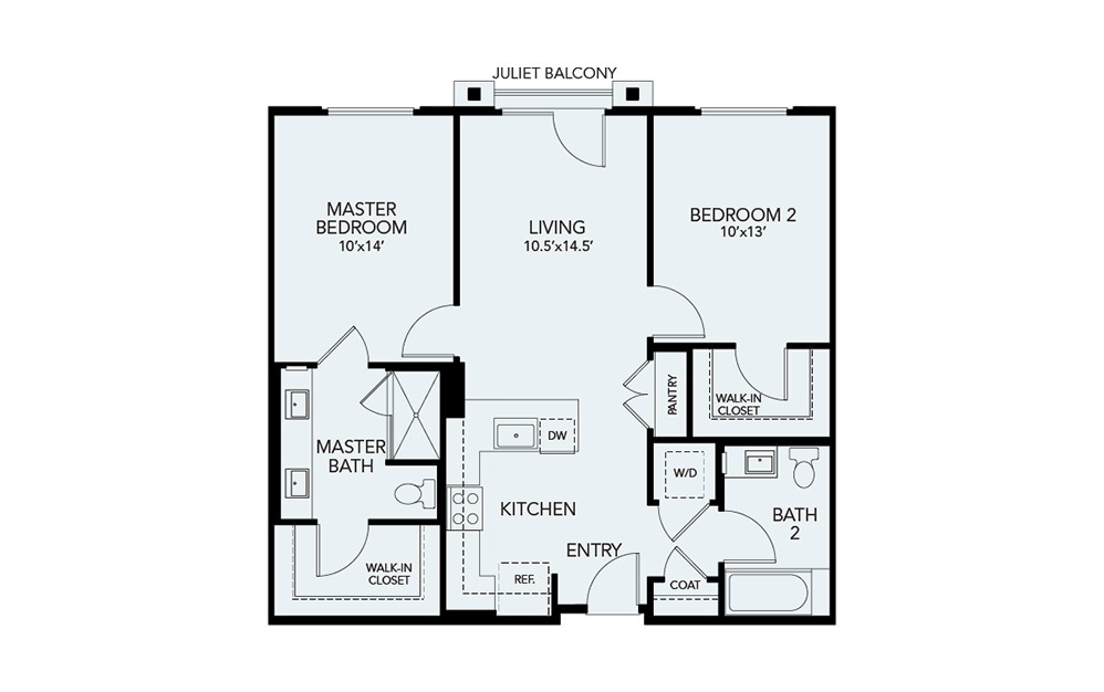 B3G - 2 bedroom floorplan layout with 2 baths and 1005 square feet.